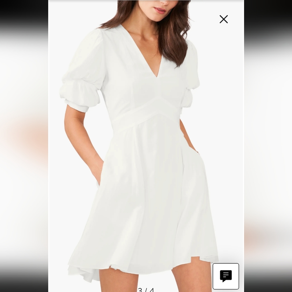 New!1state Tiered Bubble Sleeve V Neck White Dress Y2K Cottagecore Retro Trendy